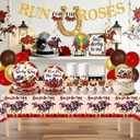 123pcs Derby Day Party Decorations Kentucky Horse Racing Tableware Set Run for the Roses Party Supplies Include Paper Plate Cup Napkin Tablecloth Banner Hanging Swirls Bolloons Topper/Serves 20