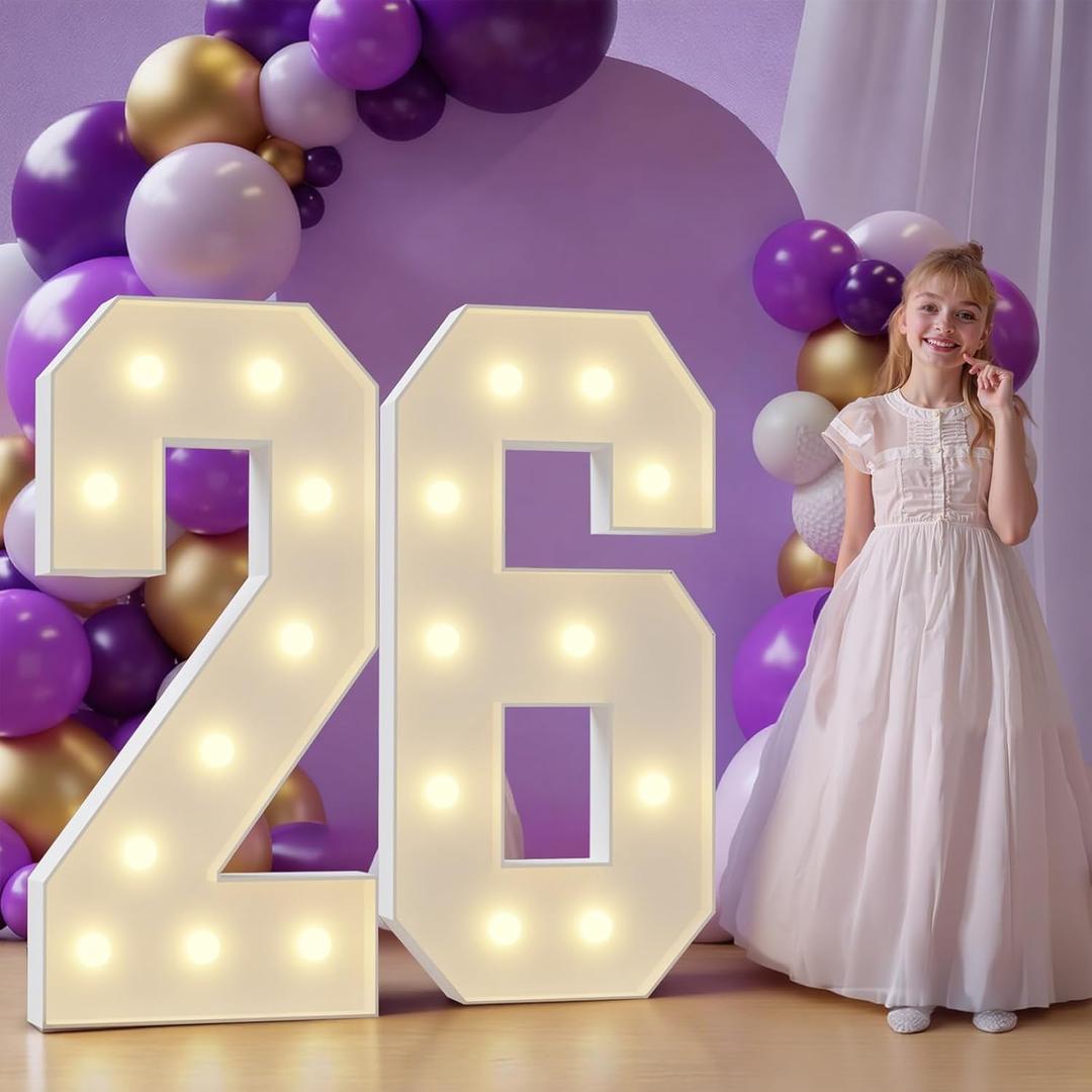 Marquee Numbers 2026 Graduation Decorations: 4FT Large Light Up Numbers 26 Grad Decorations Calss of 2026 Sign for Graduation Party Preschool High School College Foam Board Backdrop (White_Number_25)
