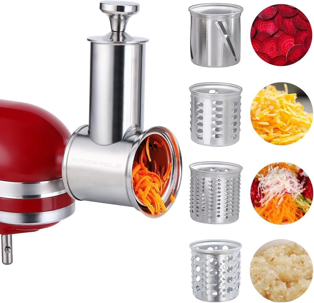 Large Stainless Steel Slicer Shredder Attachment for KitchenAid Mixers,Dishwasher Safe Vegetable Cheese Grater Accessories with 3 Cutting Blades by KINGEAGLE