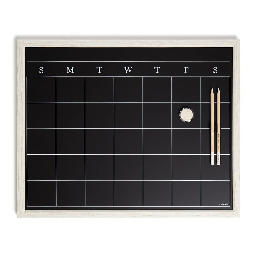 U Brands White Wash Frame Chalkboard Calendar White Board Set, Office Supplies, with Magnet, Chalk Pencils 16 x 20, 4 Pieces