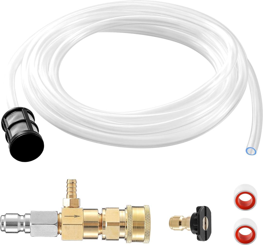 JOEJET Downstream Injector for Pressure Washer, Fixed Chemical Injector Kit with 3/8 Inch Quick Connect, 10 Ft Siphon Hose, 3-5 GPM