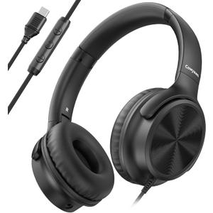 Cowyawn USB C Headphones Wired, Over Ear USB C Wired Headphones with Microphone, Volume Control, HD Stereo Sound, Foldable USB Type C Headphone for Adult/Teens/Laptop/Computer/iPhone 15/16/17, Black
