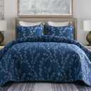 Exclusivo Mezcla Reversible Boho Quilts Queen Size, Navy Bedspreads Lightweight Coverlet All Season Flowers Quilt Bedding Set with Printed Floral Pattern (1 Quilt, 2 Pillow Shams) Queen (92"x96"), Floral Navy