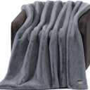 UGG Euphoria Faux Fur Throw Blanket, Oversized Soft Throw for Couch or Bed, Luxury Room Decor, Giftable Fuzzy Blankets, Machine Washable, 50inch x 70inch, Chambray Blue Grey