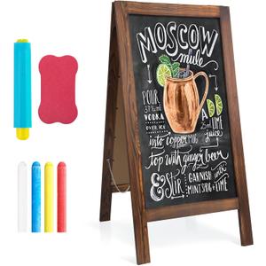 A Frame Chalkboard Sign, 40" x 20" Extra Large Sidewalk Sign, Double-Sided Chalk Board, Blackboard Menu Board for Restaurants, Flower Shop, Cafs, Weddings, Brown