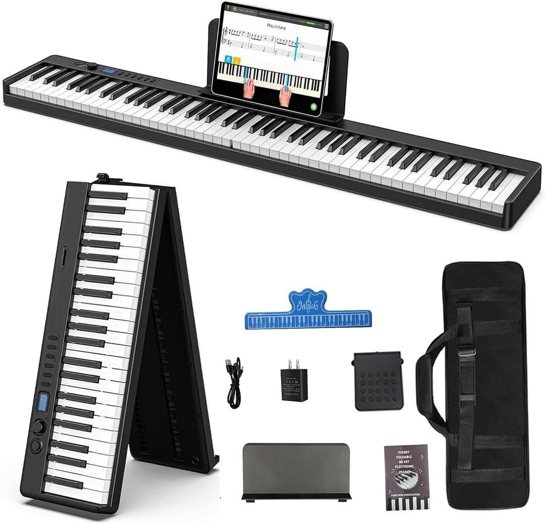Portable Piano Keyboard 88 key with 128 Sounds,Full Size Semi-Weighted Keys Folding Digital Piano, Portable Electric Piano with USB MIDI, Carry-Bag, Pedal and Piano Lessons for Beginners