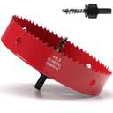 6-1/4 Inch Hole Saw for Recessed Lighting, 159mm HSS BI-Metal Hole Cutter for Wood, 32mm Cutting Depth Hole Cutter with Hex Shank Drill Bit Adapter for Cornhole Boards, Plastic Drywall, Fiberboard, Red