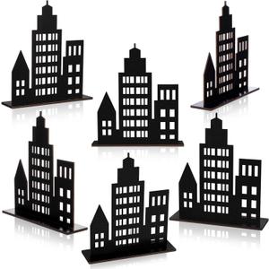Geelin 6 Pcs Skyscraper Party Decoration Hero Theme Centerpieces New York City Decor City Skyline Building Centerpiece for Halloween Christmas Party Favors Comic Birthday(Hollow Style,Black)