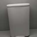 FDW Kitchen Trash Can with Lid for Office Bedroom Bathroom Step Trash Bin Fingerprint-Proof Brushed Stainless Steel Garbage Can 13 Gallon / 50 Liter (White)