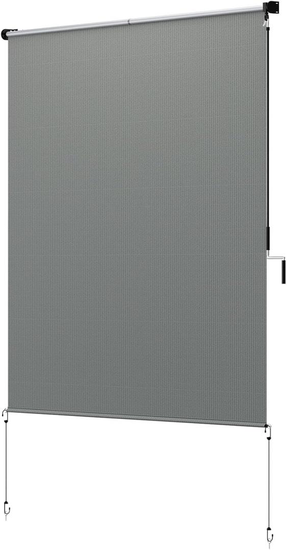 48" W x 72" L Heavy-Duty Outdoor Roller Shades - Waterproof Exterior Blinds for Porch/Backyard, 90% UV Protection Cordless Shade System, Dark Grey