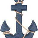13" Nautical Wooden Anchor with Rope Nautical Beach Wood Anchor Wall Art Decor Door Hanging Ornament Beach Theme Home Decoration (Blue)