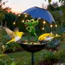 Garden Decor Solar Bird Feeder Frog, Frog Gifts Hummingbird Feeder Decorative Path Lights Yard Art Ornament Bird Feeder,Outdoor Solar Lights Frog Figurine Lights with Umbrella (Frog) (Blue)