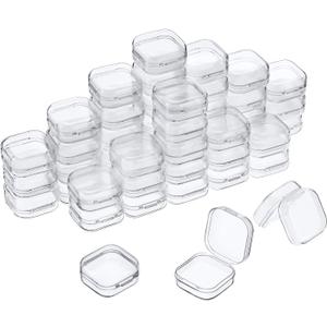 SATINIOR 48 Packs Clear Small Plastic Containers Transparent Storage Box with Hinged Lid for Small Items Crafts Jewelry (1.37 x 1.37 x 0.7 Inches)
