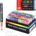 Guangna Acrylic Paint Markers, 240 Colors with Direct-Liquid Ink Control System, Professional-Grade Paint Pen for Rock Painting, Canvas, Glass, Plastic, Fabric & Creative Crafts