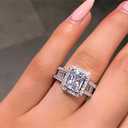 925 Sterling Silver Shiny Full Diamond Ring Square Cut 3Ct Cubic Zirconia Cocktail Rings CZ Multi Row Diamond Ring Eternity Engagement Wedding Band Ring for Women Z.47 (US Code 6)