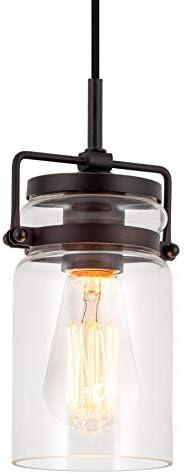 Kira Home Wyer 8" Modern Industrial/Farmhouse Pendant Light + Mini Clear Glass Cylinder Shade, Dimmable Adjustable Wire, Oil Rubbed Bronze Finish