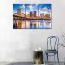 TUMOVO 3 Piece Canvas Wall Art for Living Room - Richmond, Virginia, USA Downtown Skyline on The James River - Modern Home Decor Stretched and Framed Ready to Hang - 24'' x 12'' x 3 Panels