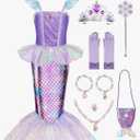 Meland Mermaid Dress - Little Mermaid Costume with Bag for Girls 3-10, Princess Dress Up for Birthday Gift, Halloween Costume 5-6Y.