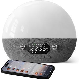 Dekala RestOnn Sunrise Alarm Clock Sunset Sound Machine 7-Day Programmable Loud Dual Alarm Clock, White Noise Natural Sounds for Sleeping Bluetooth Speaker Amber Night Light, Smart App Control