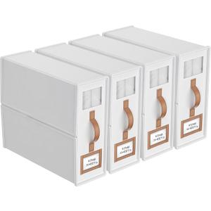 4 Pack Foldable Bed Sheets Set Organizers and Storage(King & Queen Size),Linen Fabric Closet Organizers with Window,Folding Bedding Storage Box for Bedsheets and Pillow Cube Organizer-White