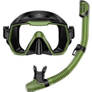 Snorkel Set Adults Snorkeling Gear Anti-Leak and Anti-Fog Tempered Glass Lens Panoramic View Swim Mask Dry Top Snorkel Kit for Snorkeling Scuba Diving Swimming Travel with Carry Bag