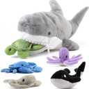 PREXTEX Plush Toy Shark Stuffed Animal with 5 Sea Animals - Shark Plush Toy with Turtle, Whale, Octopus, Stingray, Crab - Giant Stuffed Animals for Kids Aged 3 and Up - Fun Gift for Sea Animal Lovers