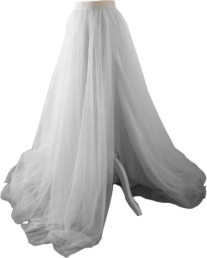EllieHouse Adult Bride Split Long Maxi Prom Party Evening Tulle Skirt White M
