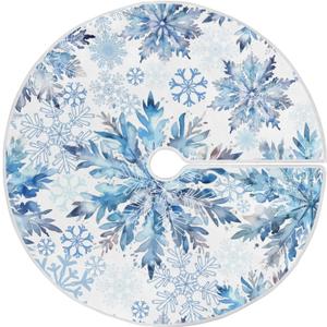 Christmas Tree Skirt 48 inch Blue Snowflakes White Xmas Xmas Tree Skirt Large Holiday Party Tree Mat Rustic Christmas Decorations New Year Xmas Ornaments