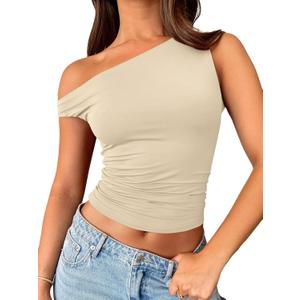 Trendy Queen Women's Off The Shoulder Tank Top, Sleeveless Stretchy Going Out Crop Top, Y2K Fashion T-Shirt for Summer XS