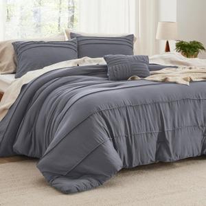 Bedsure Queen Comforter Set - 4 Pieces Pinch Pleat Bed Set, Dark Grey Boho Bedding for All Season, 1 Soft Comforter, 2 Pillowcases, 1 Decorative Pillow (13 - Dark Grey)