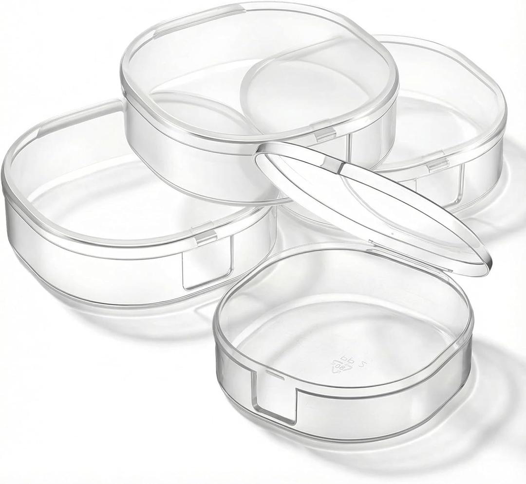 4 Pcs Plastic Cotton Square Holder, Portable Cotton Round Holder for Makeup Remover Cottons Balls Powder Puff Floss Balls Beads Small Items