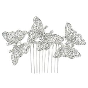 EVER FAITH Austrian Crystal Bridal 3 Butterfly Insect Animal Hair Comb Clear Silver-Tone