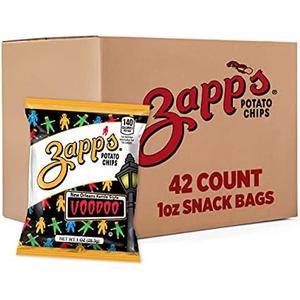 Zapp's New Orleans Voodoo Potato Chips, 42 Count - Crunchy, Gluten Free Snack with Salt, Vinegar, and Smoky BBQ Flavors, Best By: 13 October 2025