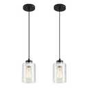 CAFULAM Modern Black Farmhouse Pendant Light with Glass Shade, Industrial Pendant Lighting, Adjustable Hanging Light Fixtures, Farmhouse Pendant Lighting 2 PACK