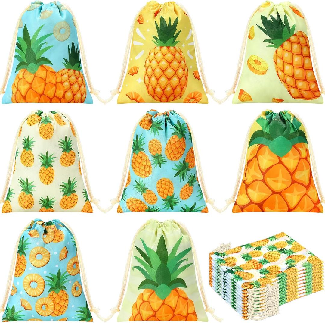 Sweetude 24 Pcs Hawaiian Party Decorations 5 x 7 Inch Pineapple Gift Bags Luau Party Small Pineapple Candy Bags Summer Tropical Fruit Goodies Package for Hawaiian Pool Beach Birthday Favor Supplies