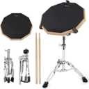 Horse Practice Drum Pad, 12 Inch Double Sided Exercise Drumming Pads Kit Set, Adjustable Height 23-31 Inch Snare Drum Stand Devices, Drum Sticks Drumsticks for Professional Beginner Adult Drummer (Black)