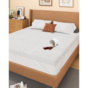 Zenzy 2" Full Waterproof Mattress Topper Cover, 100% Waterproof, Oeko-TEX Certified, Zippered Topper Protector with Adjustable Straps, Ultra-Soft and Washable (Cover Only)