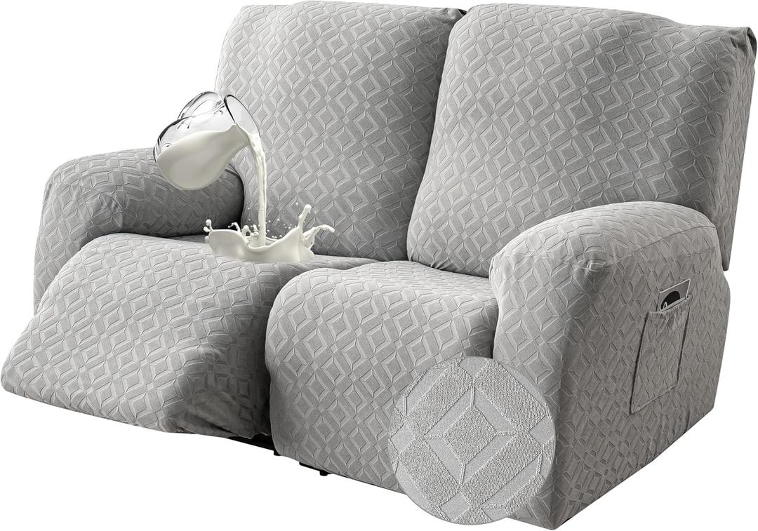 Gennia Waterproof Recliner Loveseat Cover,Stretch Reclining Sofa Covers with Pockets,Washable Lazy Boy Recliner Slipcovers,Leakproof Couch Protector for Kids, Pets, Dog and Cat (2 Seat, Light Gray)