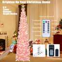 HMASYO 6 FT Pop Up Christmas Tree with 100 LED Lights & Remote, Pink Christmas Tinsel Tree, Collapsible Artificial Pencil Tree for Home Office Party Decor, USB Powered Timer Lights, Easy Assembly