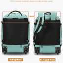 Hynes Eagle Rolling Backpack 42L Backpack with Wheels Airline Approved Carry on Luggage Laptop Travel Suitcase Bag for Women Men Mint Green