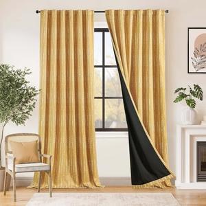 jinchan 95% Blackout Bohemian Moon Phase Print Bedroom Curtains 108 Inch Long Mustard Curtain Rod Mouth Kids Room Insulated Yellow Curtains Set 2 Panels