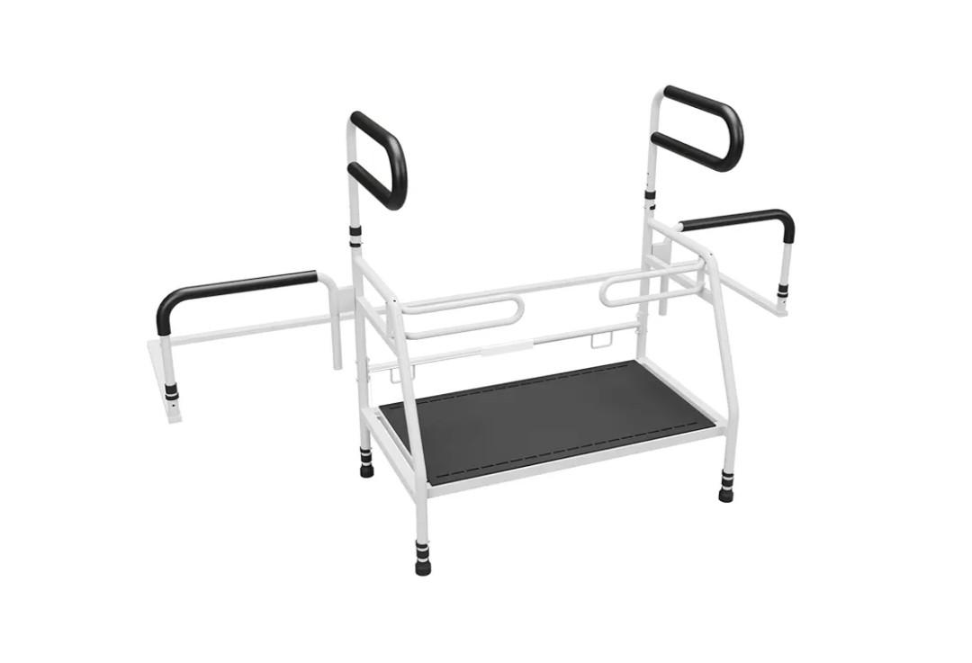 WISDEER Bed Step with Handle for Elderly Adults Double Safe Deluxe Step Stool Footstool with Dual Handle Bed Rails for Elderly Adults Handrail, Height Adjustable. Padded Non-Slip Hand Grips-White