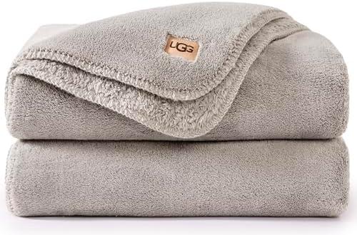 UGG Whitecap Fleece Throw Blanket, Soft Fluffy Blankets for Couch or Bed, Home Decor, Luxury Plush Throw, Machine Washable, 50-inch x 70-inch, Light Grey Seal