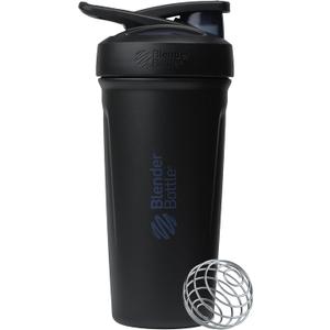 BlenderBottle Sport Shaker Cup Insulated Stainless Steel Water Bottle with Wire Whisk, 24-Ounce, Black