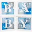 Baby Shower Boxes with Letters  White Boxes with Blue, Silver & White Balloons  44-Piece Gender Reveal & Party Decoration Set by Vellax