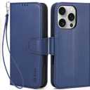 Arae Compatible with iPhone 16 Pro Case Wallet with Card Holder, Wristlet Strap Wallet Flip Cover for iPhone 16 Pro 6.3 inch Men/Women, RFID Blocking, Kickstand,Litchi Blue
