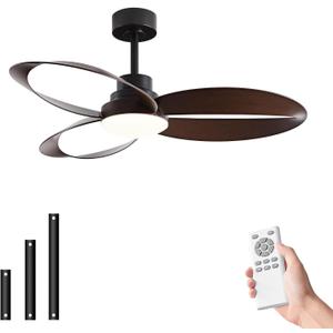 52 inch Ceiling Fans with Lights and Remote Black Strong Wind,special 3 Blades Noiseless Reversible DC Motor 6 Speeds with 3 CCT,for Patio Living Room Bedroom Office Indoor Outdoor,Black+Dark Walnut