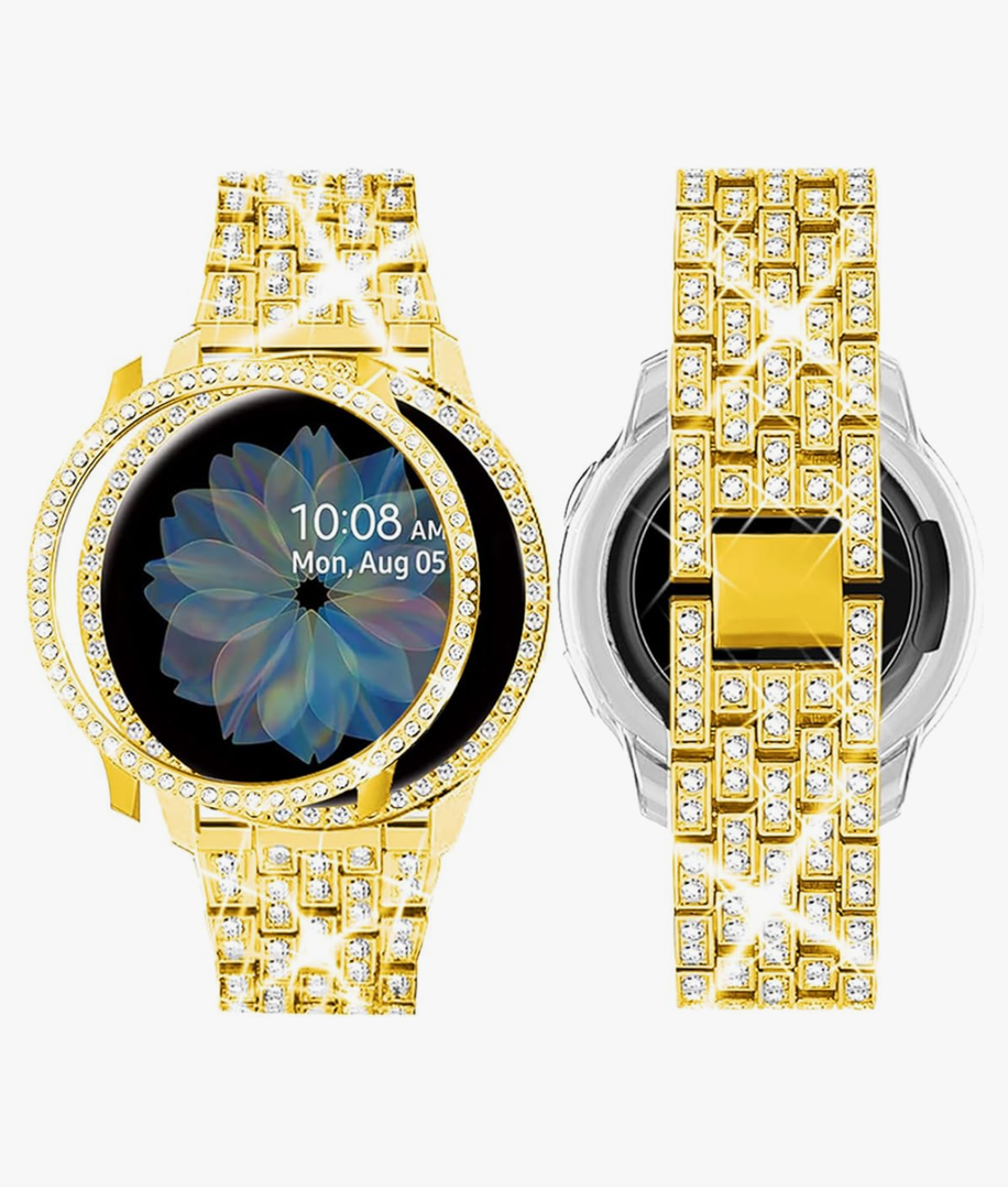 SUPOIX Band with Case Compatible for Samsung Galaxy Watch 8/7/6 40mm 44mm, 20mm Women Bling Replacement Strap & PC Protective Bumper Face Cover for Galaxy Watch 8/7/6 (Size Optional)