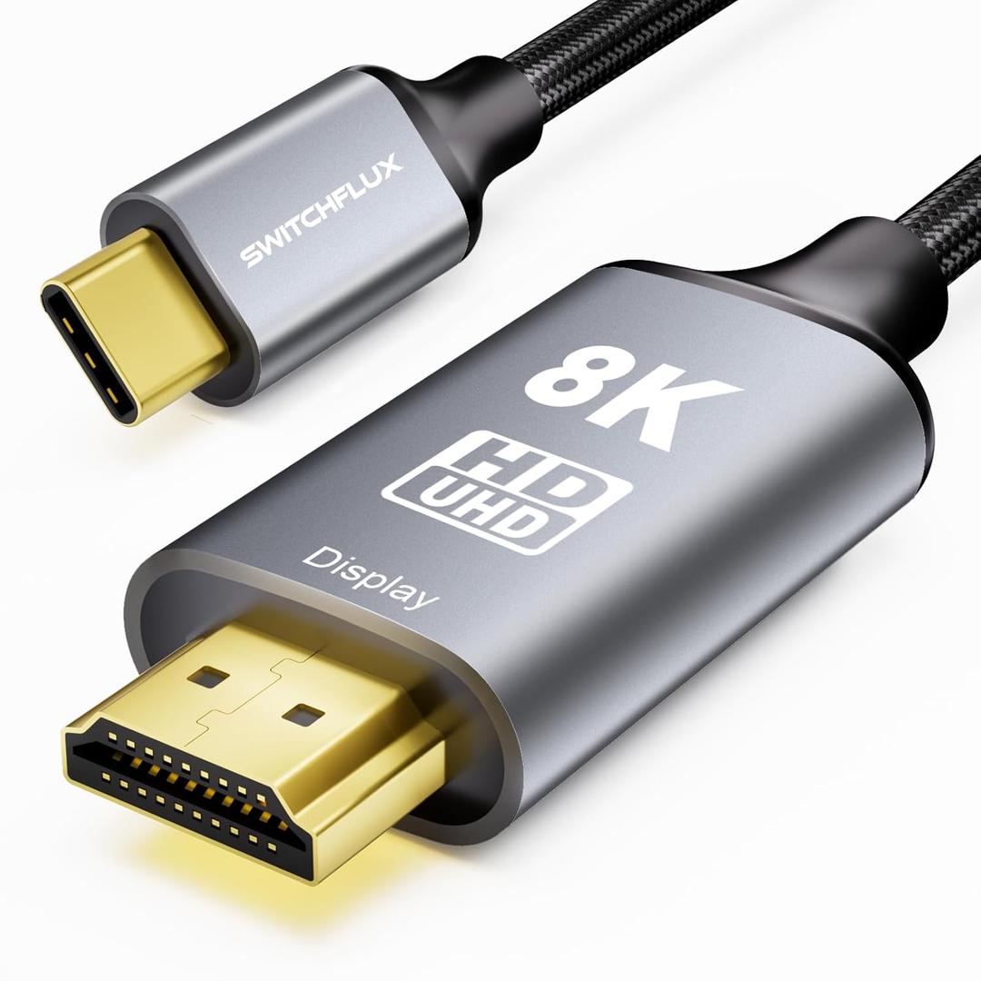 USB C to HDMI 2.1 Cable 6Ft (8K@60Hz,4K@144Hz,2K@240Hz) Type-C to HDMI Braided Cord,[Thunderbolt 3/4/5 Compatible] for iPhone 15 Series,MacBook Pro/Air,iPad Pro,Surface,Dell,HP