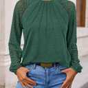 KIRUNDO Womens Tops 2025 Trendy Spring Lace Long Sleeve Dressy Casual Blouses Pleated Business Work Shirts Clothing(Green, Small) (Green, S)